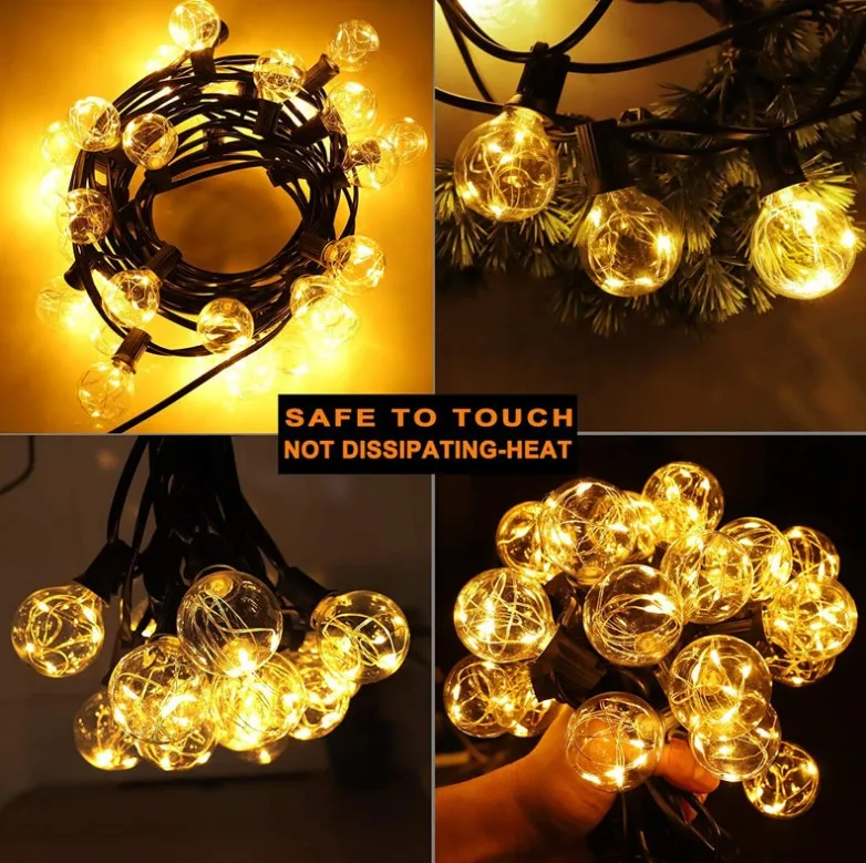 G40 Festoon String Lights 25 Globes LED Copper Wire Shatterproof Waterproof Outdoor 220V for Christmas Garden Patio Cafe Decor