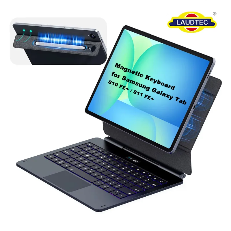 LAUDTEC 7-Color Backlit Magnetic Keyboard Scissor Keys for Galaxy Tab S10 FE+ / S11 FE+ 13.1