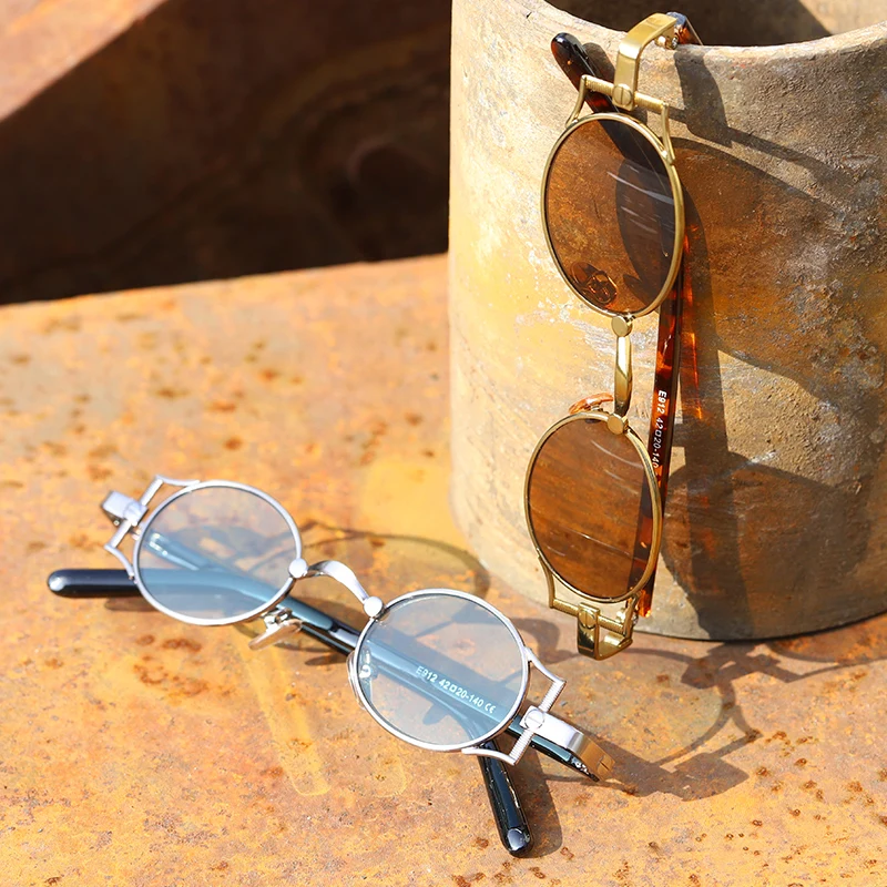 Retro Metal Vintage Gothic Steampunk Sunglasses Round See through Lens Eyewear 2