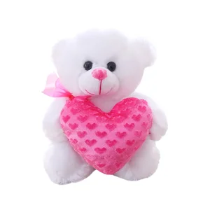 Valentine's Gift Romantic White Teddy Bear Soft Stuffed Animal with Heart Filled with PP Cotton Plush Toys