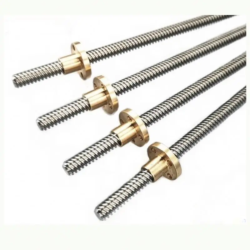 TEBAK W-08 T8 Lead Screw 2mm 4mm 8mm Lead Screw Trapezoidal Rod Lead Screw with Brass Nut for 3D Printer 100-1000mm