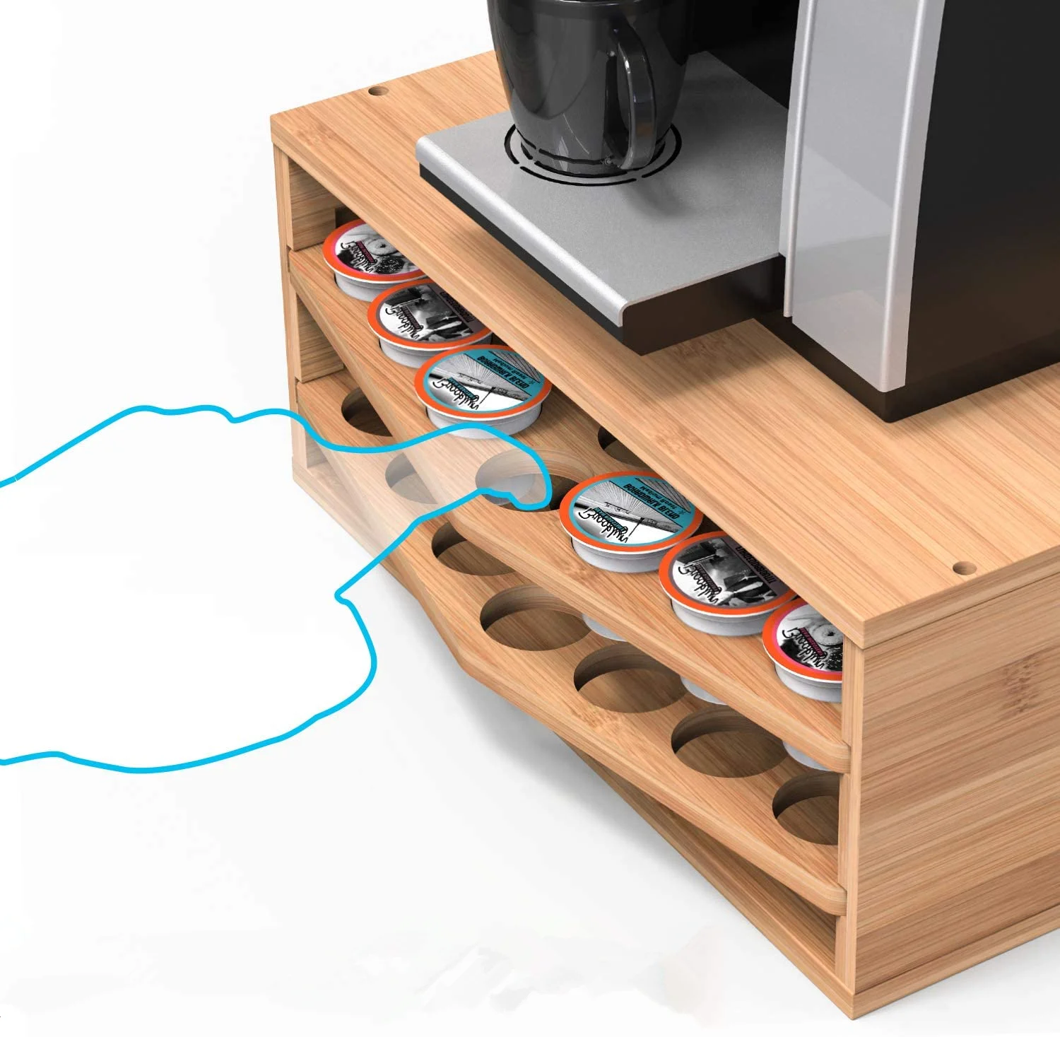 
 Бамбук Кофе Pod держатель для хранения с 2 яруса бамбуковый ящик для хранения канцтоваров из органайзер для офиса и дома с выдвижным ящиком для стручки  