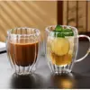 Striped double-walled cup with handle