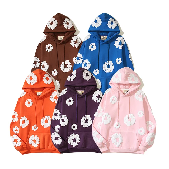 King Mcgreen Star  Casual Loose Hip Hop Foam Kapok Flower Hoodie Set Short Length long Sleeve with Printed Pattern