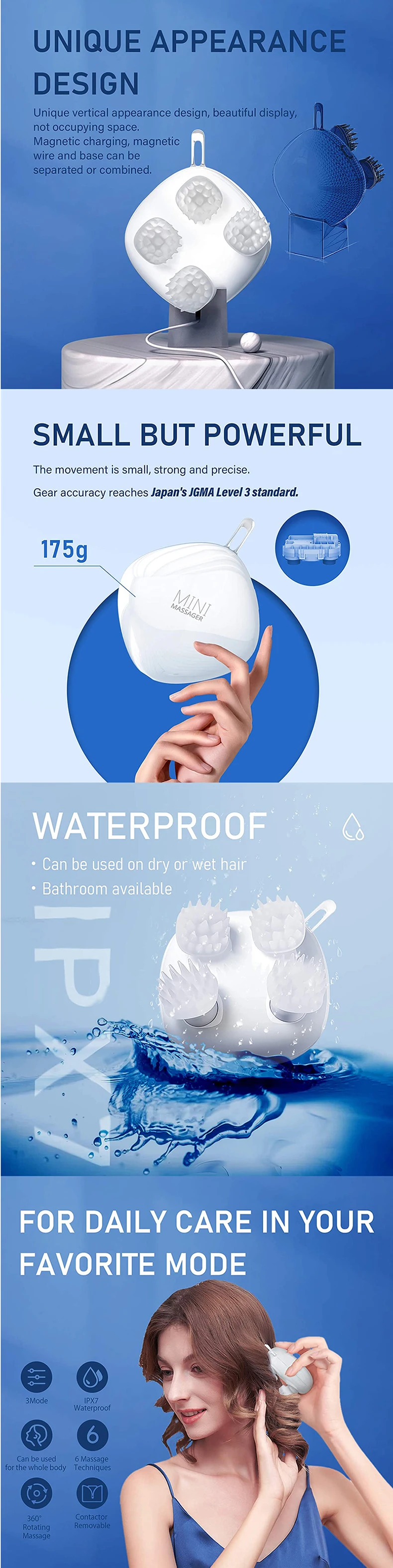 New Product Ideas 2024 Portable IPX7 Waterproof Head Massager Far Infrared Therapy Electric EMS Electric Head Massager