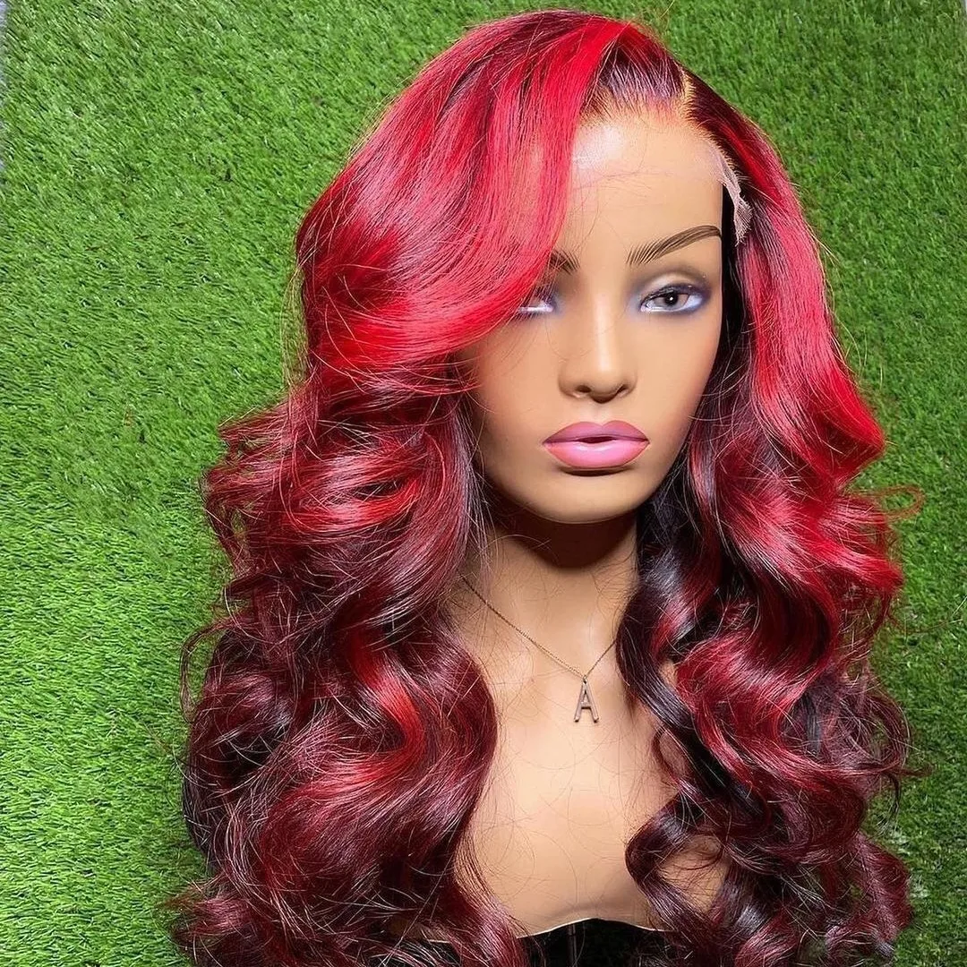 130 150 Density 99j Burgundy Glueless Lace Front Human Hair Wigs Red Brazilian Body Wave For 