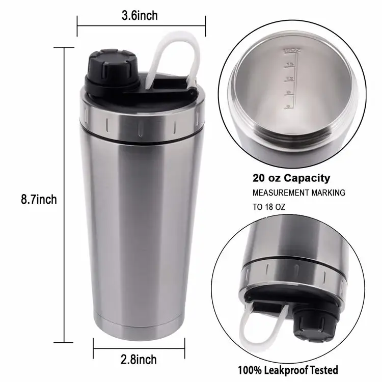 Hima 20oz Insulated Keeps Hot/cold Ss Protein Water Bottle Shaker