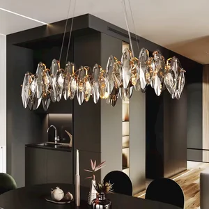 Modern Luxury Pendant Lighting Rectangular Smoke Grey K9 Crystal Chandeliers for Dinning Room