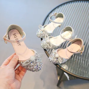 Wholesale High Heels for Kids Girl Fashion Trend Bow Design Children Summer Wedge Shoes New Styles Wedding Sandals for Teenage