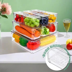 10-Piece Set Eco-Friendly PET Plastic Transparent Kitchen Organizer Refrigerator Storage Food-Grade Fresh-Keeping Bin
