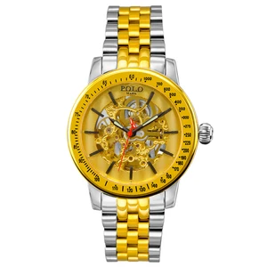 Luxury 46mm Dial Diameter Mariner's Skeleton Business Watch Hangzhou Mechanical Movement Stainless Steel Band Engraved Jewels