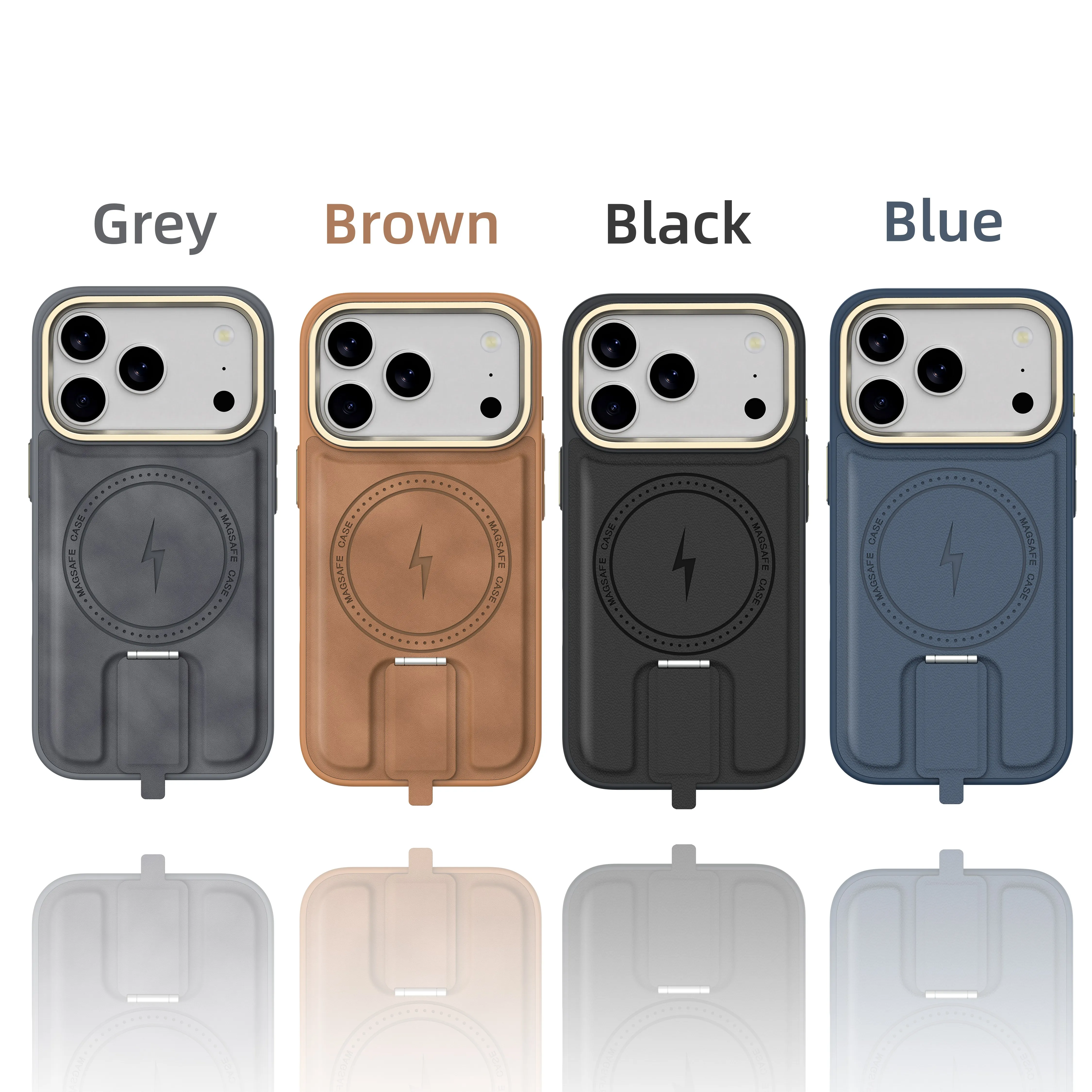 product for luxury design magnetic shockproof waterproof pu leather case stand wireless charging certified for iphone 17 pro max-2