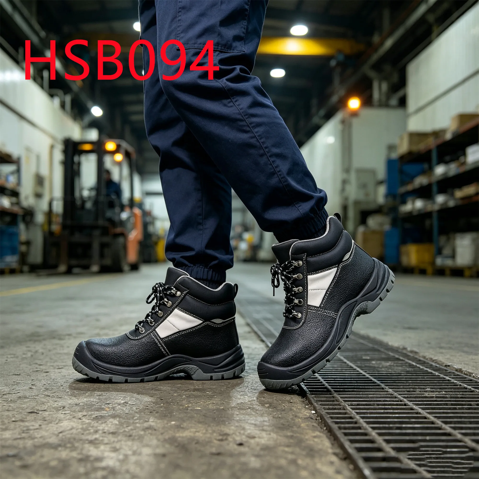 HY,build Bridge Anti-scratch Embossed Leather Hua Singh Safety Shoes Silver Reflective Panel Design Anti-hit Work Boots HSB094