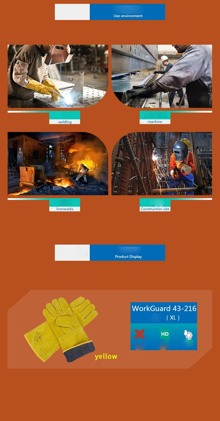 Ansell 43216 Welding Gloves En 388 Yellow Cow Leather Heavy Duty Cow Leather Safety Cuff