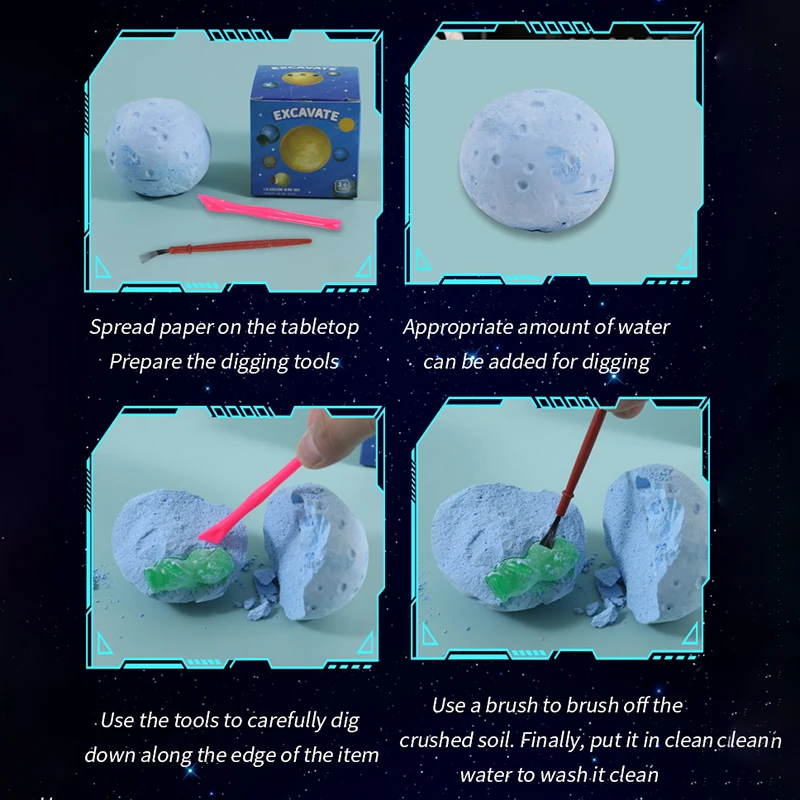 Blue Planet Cosmic Archaeology Excavation Model Blind Box Astronaut Plaster Gem Treasure Children's Educational Toy Made Plastic