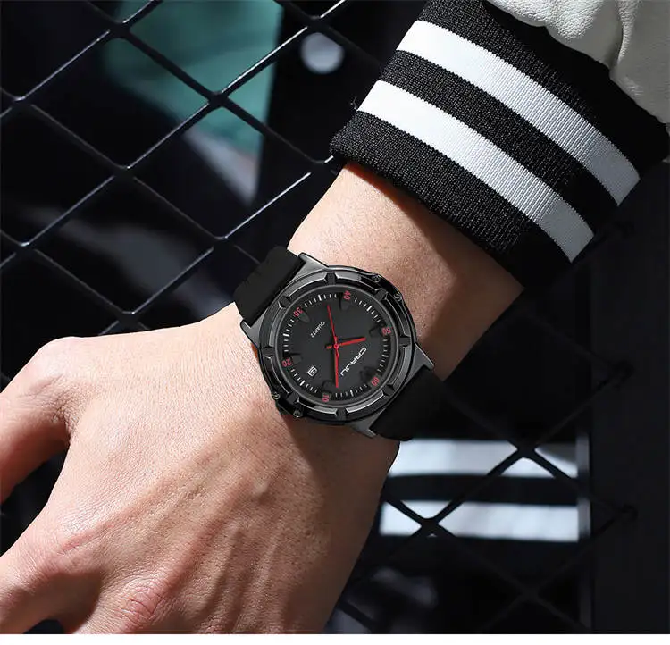 Crrju Watch 5030 Elegant Custom Logo Man Quartz Watch Stylish Silicone Band  Waterproof Date Display Character Casual Watch Set