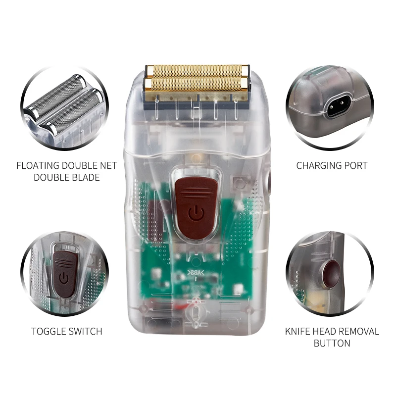 Лидер продаж на Amazon, Мужская Полностью прозрачная машинка для стрижки бороды со светодиодным дисплеем, электрическая бритва, Беспроводная Машинка для стрижки волос с Usb-зарядкой JM100AT