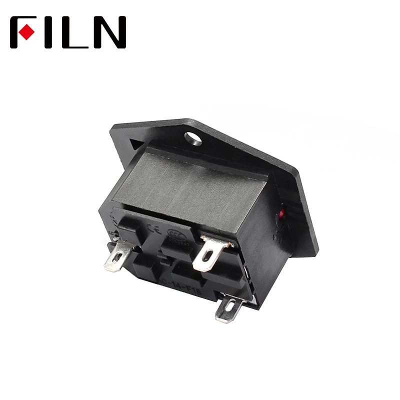 3 Pin Iec320 C14 Inlet Connector Plug Power Socket with 220v Red Lamp Rocker Switch 10A Fuse Holder Socket