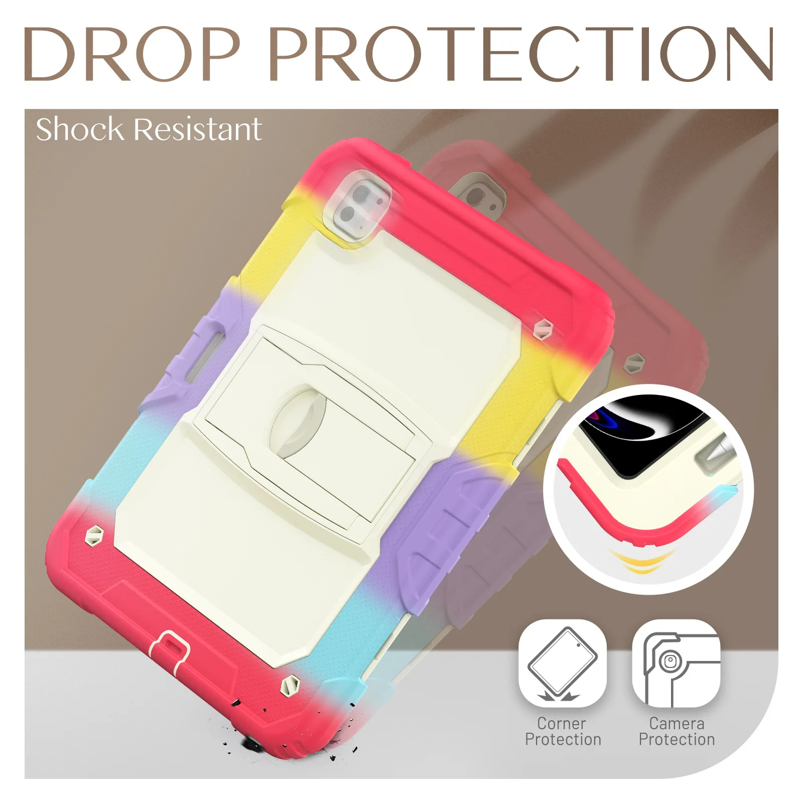Silicone Shockproof Tablet Back Cover,Hard PC Kickstand Tablet Case With Pencil Slot for iPad Pro 13 2024/Air 13 Accessories