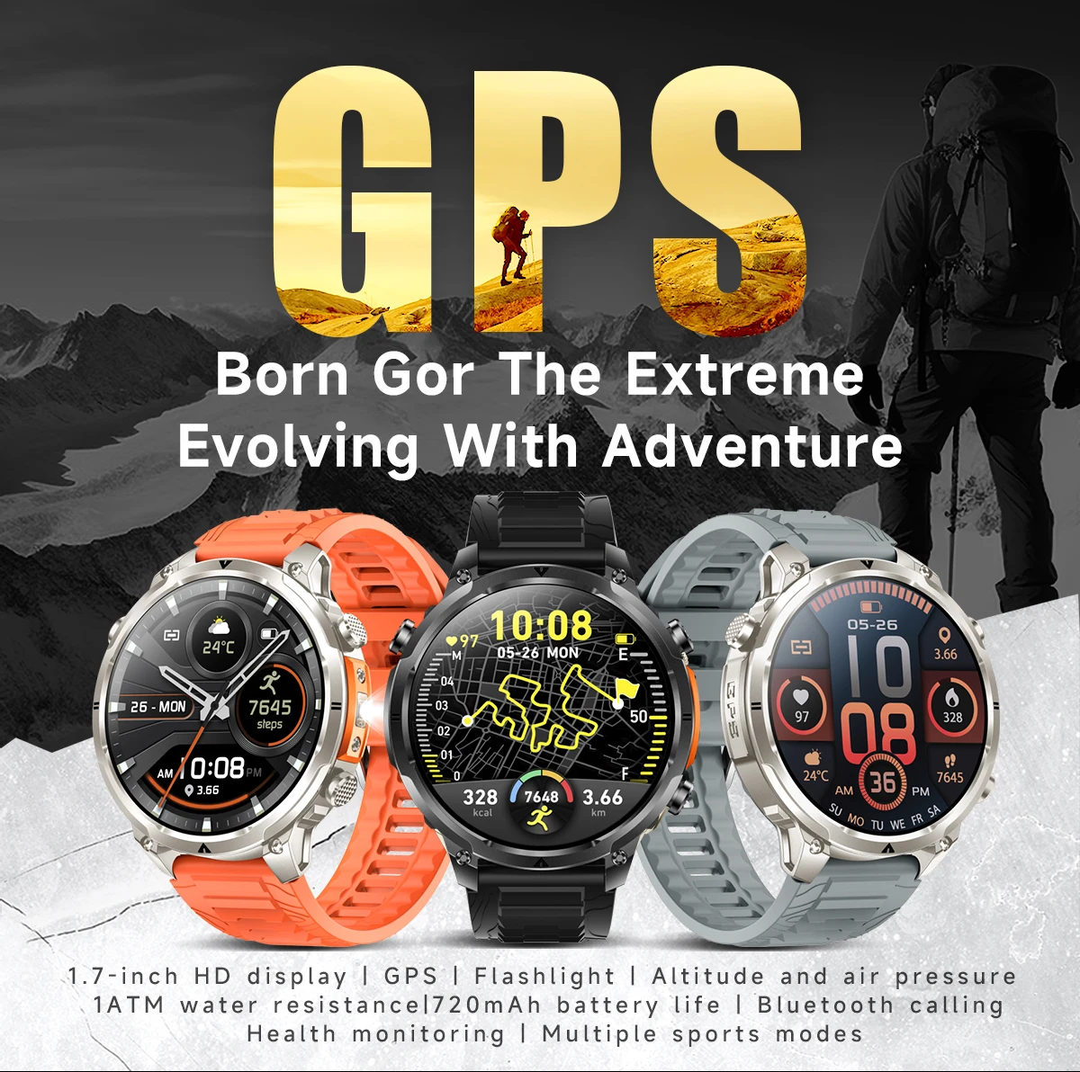Welcome OEM Order, Factory Whole Selling 2026 Mk100 Gps Smart Watch 1.7inch 10m Waterproof Compass Outdoor Heart Rate And Blood Pressure Health Monitoring Men Smartwatch - Buy Gps Smartwatch sports Smart Watch For Men waterproof Smartwatch Smart Watch With Heart Rate Monitor