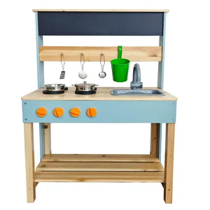 EDULAND Outdoor Mud Wooden Play Kitchen Set for Kids Realistic Pretend Play with Stove and Sink for Toddlers Girls