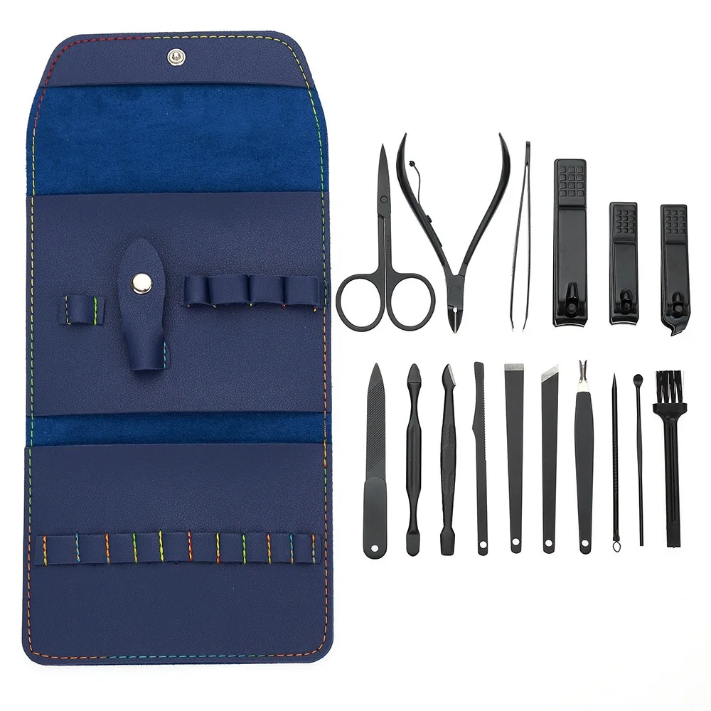 16pcs Amazon Hot Sale Manicure Pedicure Set in Soft Leather Pouch for Gift and Give Away