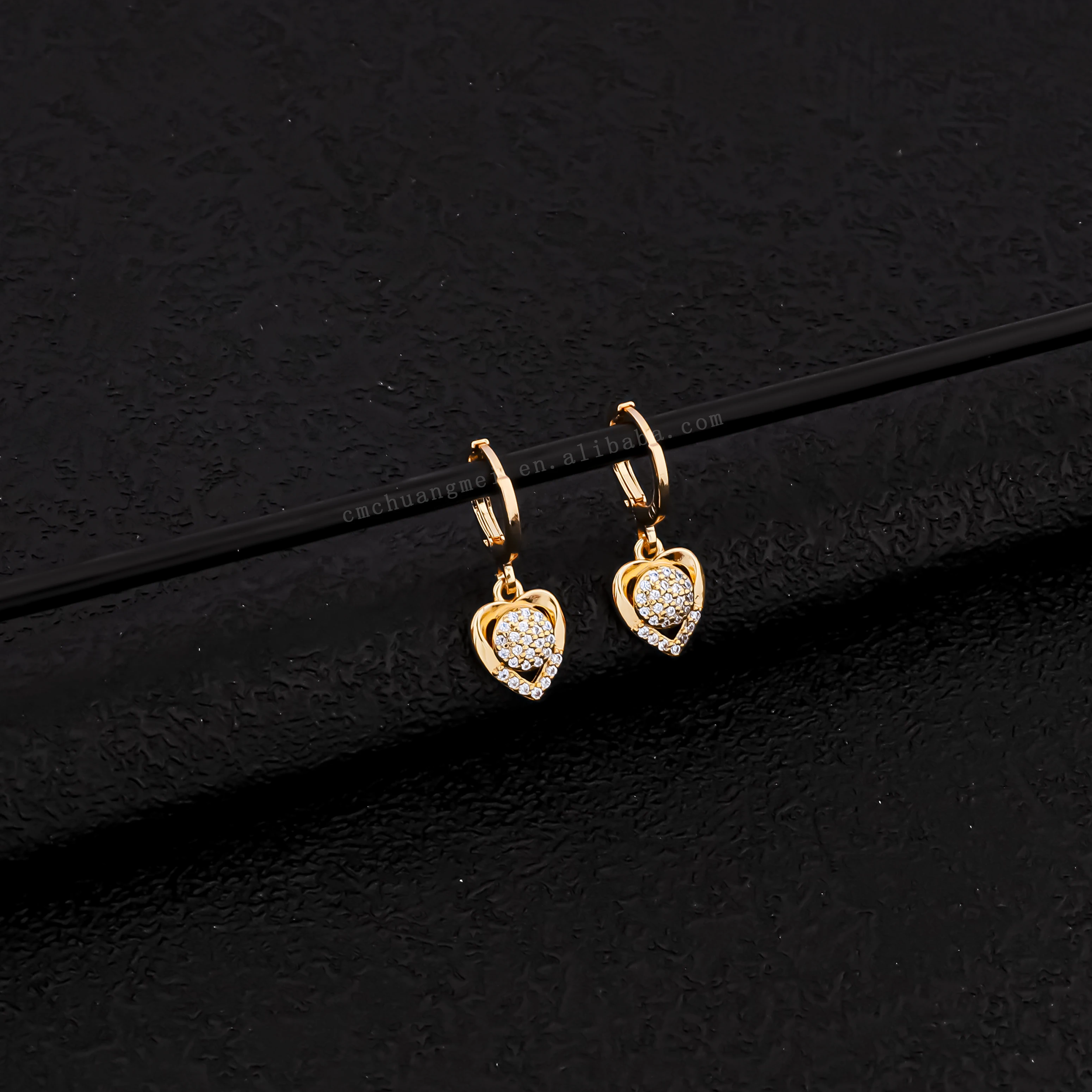 18k Gold Plated Heart Zircon Necklace Earring Set For Women, Oem