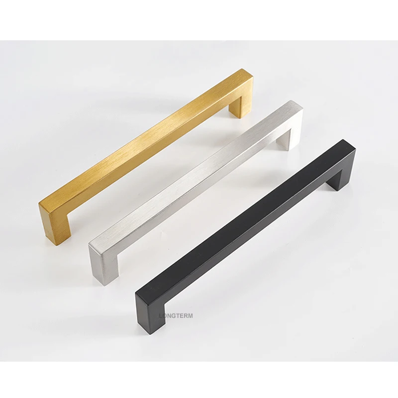 Square Black Gold Cabinet Door Drawer Handle Furniture Handles Stainless Steel Hardware Pull Handles for Home Kitchen Cabinets