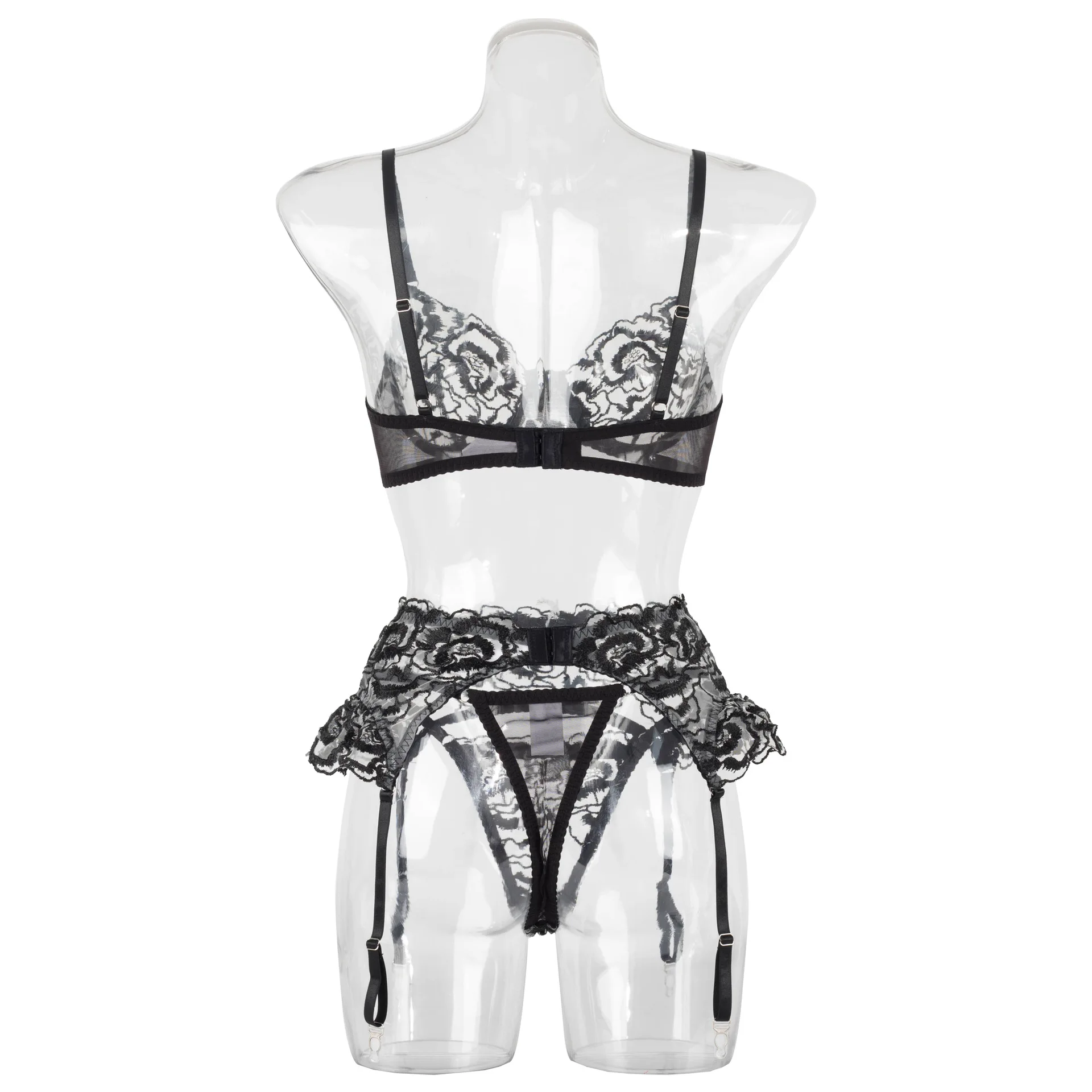 2023 Hot Selling Black Sexy Lingerie Set Women Sex Underwear 3 Piece Set Lasce Embroidery Seduce Sexy Lingerie