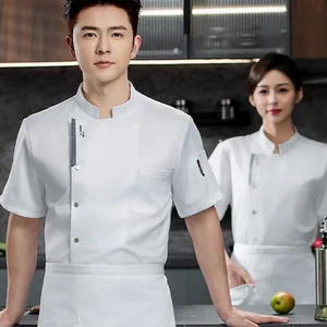 Summer Twill Short-Sleeved Chef Uniforms Thin Breathable Mesh Catering Hotel Restaurant Canteen Work Clothes for Cake Cooking