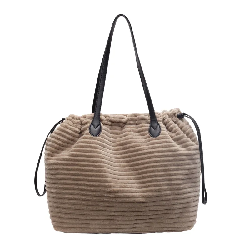 Winter New Women’s PVC Large Capacity Tote Bag Stitching Splicing Drawstring Closure Single-Shoulder Strap Polyester Lining