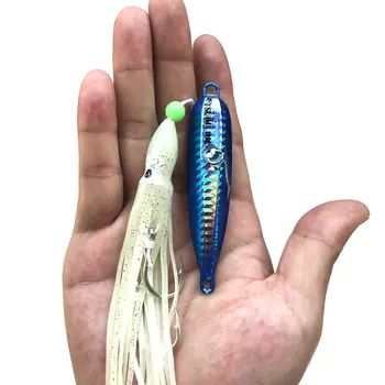 80g Luminous Fishing Octopus Squid Shrimp Jig Lure Treble Hook Silicone Skirt Trolling Hard Lure – Soft Lure – view 2