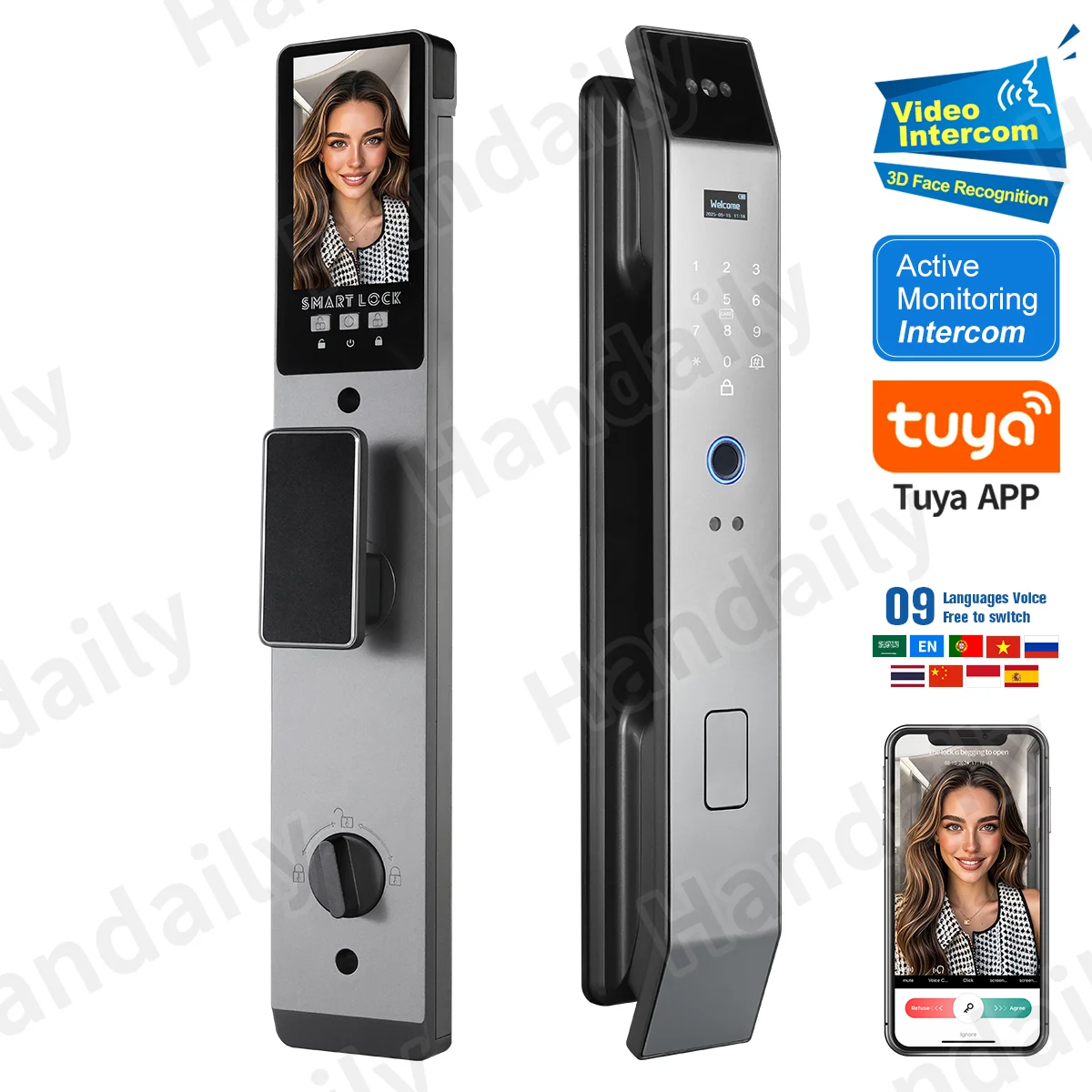 Factory Security TUYA WIFI 3D Face Recognition Fingerprint Smart Lock Keyless Intercom Digital Cerradura Inteligente Door Lock XF14S