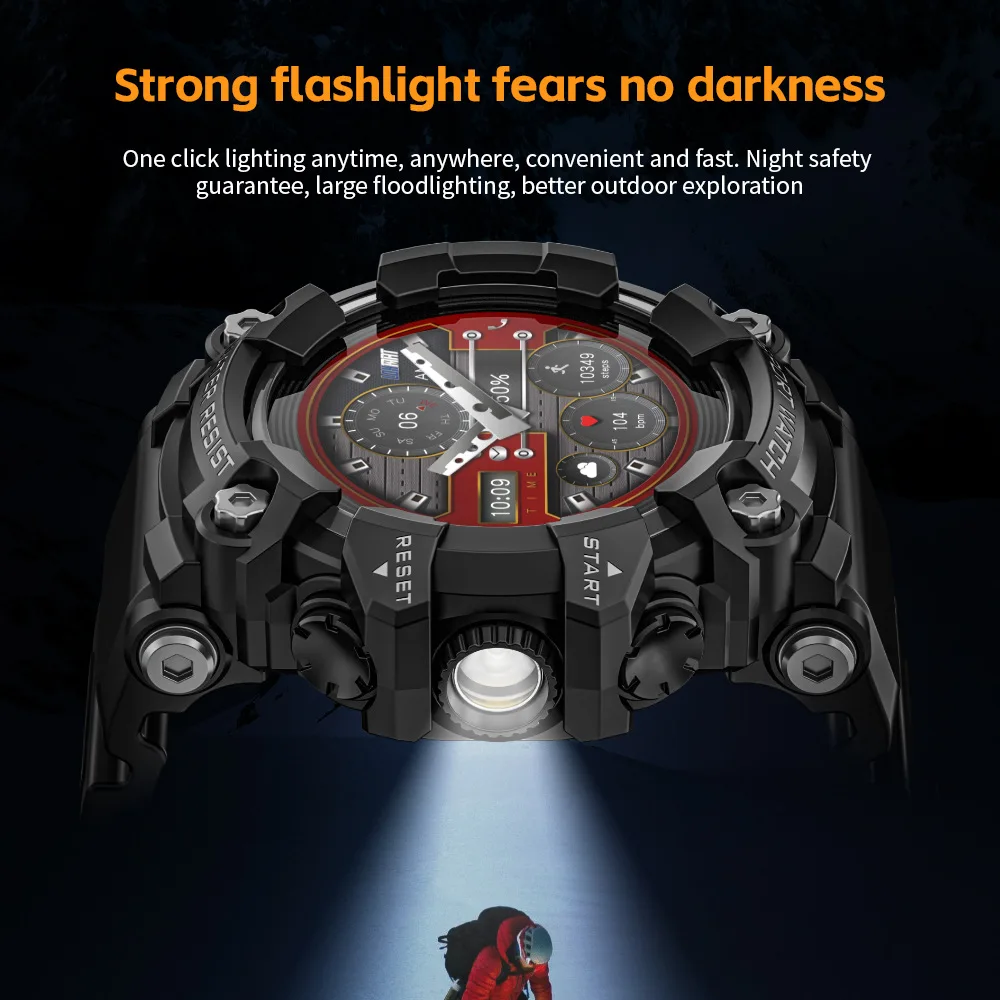 LOKMAT ATTACK GT Upgrade Sport Smart Watch Waterproof BT Calls Rugged Smartwatches Flashlight Fitness Tracker for Phone