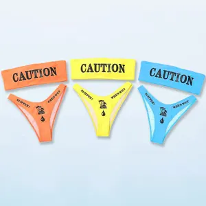 Huili Custom Logo Goth Skull Swimwear Bikini Sets Y2K Cute Bandeau Wrap Bikini for Women Summer Gothic 2-Piece Striped Letters