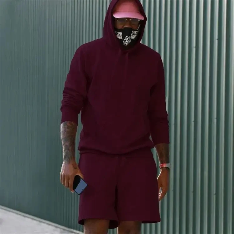 Survêtement d'été personnalisé solide, ensemble 2 pièces à capuche, tenue Fiess, Shorts décontracté és pour hommes, ensembles de jogging de gymnastique, Set651_voghion.com