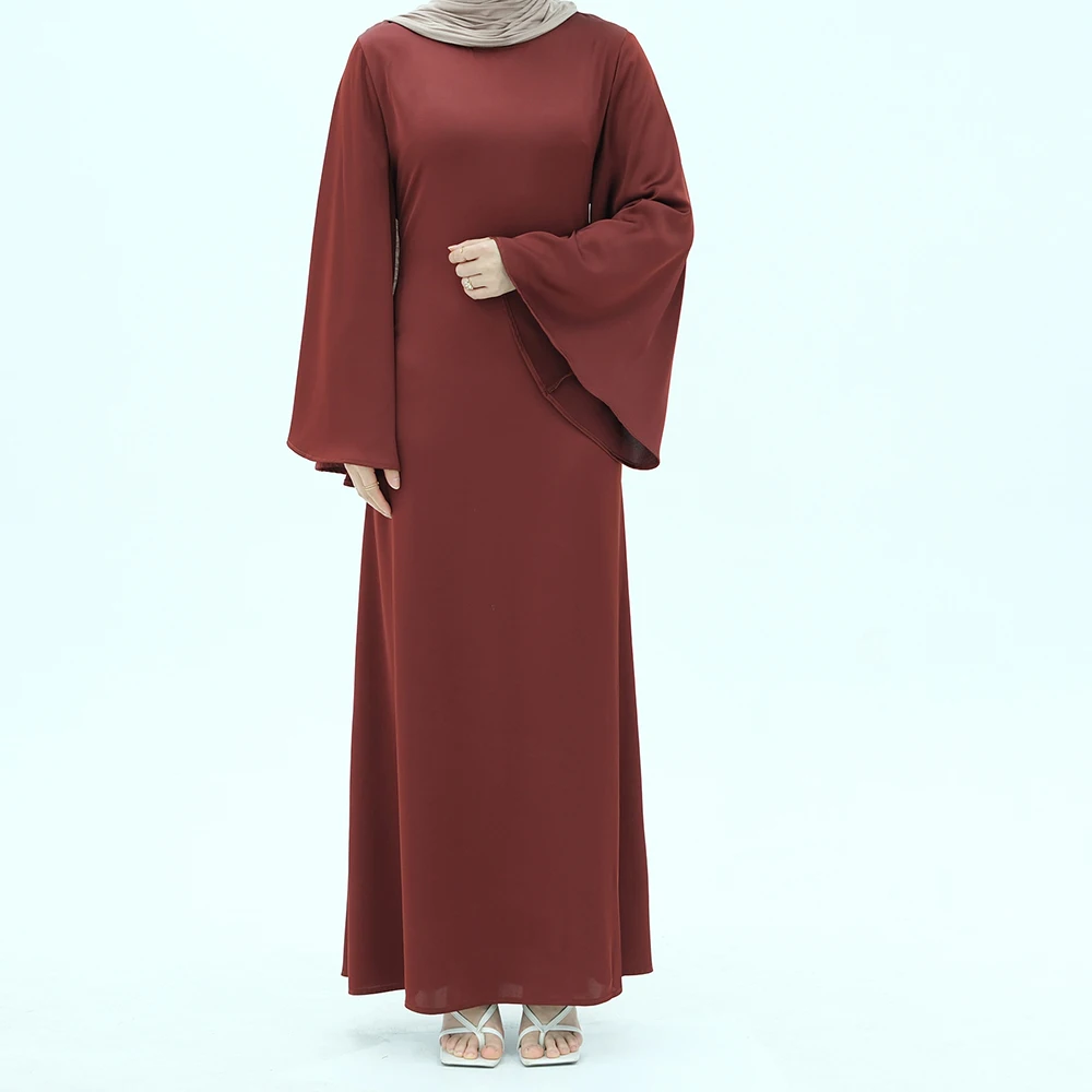 2025 Islamic Muslim Women Dress Simple Solid Color Elegant Satin Long  Dresses Dubai Turkey Modest Muslim Dress for Women