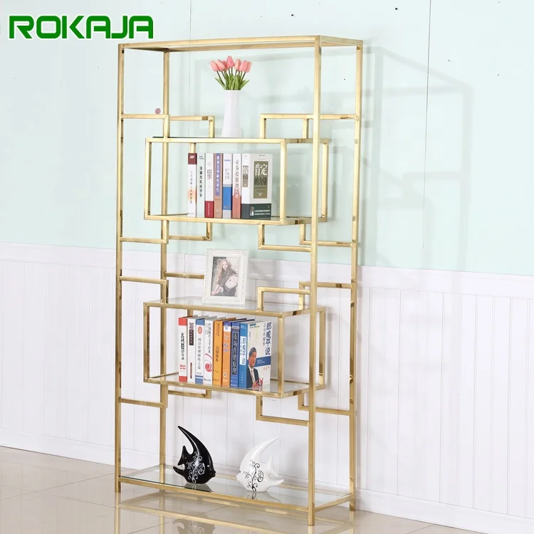 Hot Sales Gold Stainless Steel Bookshelf Bookcase Storage Rack Display Stands Bookshelves Wall Modern