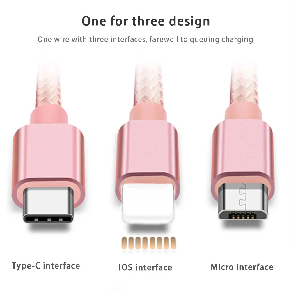 3 в 1 быстрое зарядное устройство для мобильного телефона 1 м нейлоновый кабель USB для micro/IOS / Type C