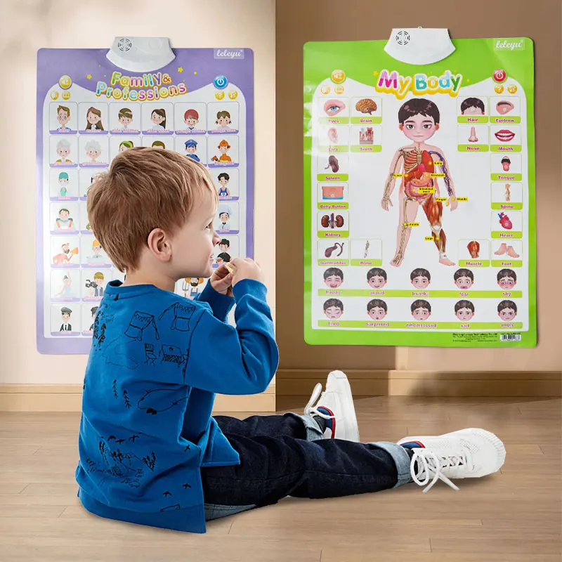 High Quality Electronic Interactive Kids Learning Machine English Talking Wall Chart Posters Vegetables Fruits Animal Cognition