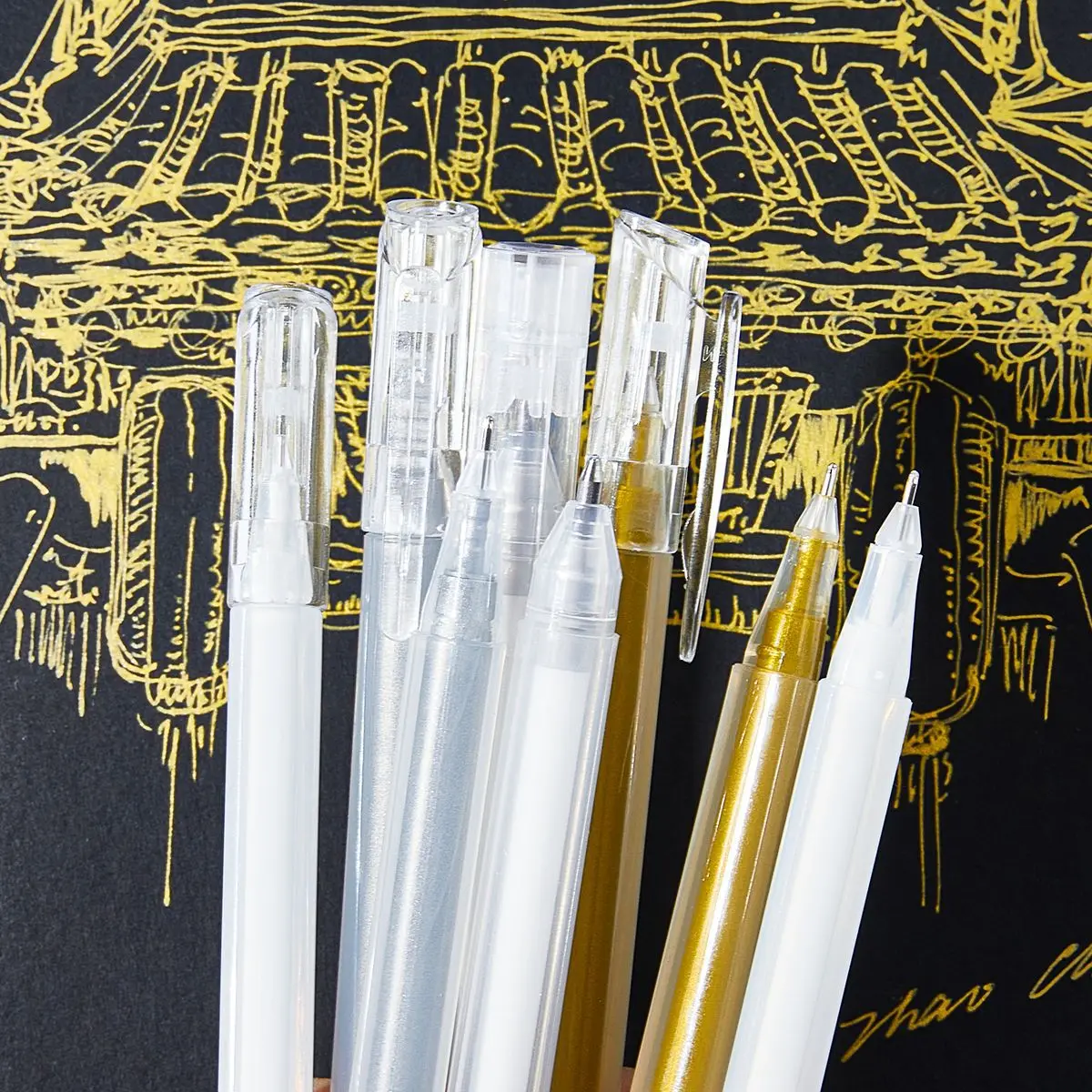 Classic 0.5mm Gel Ink Pens Bright White Highlight Marker Set_voghion.com