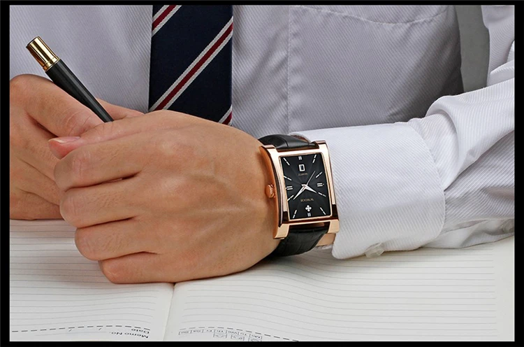 WWOOR 8017 Men's Square Watches Top Brand fashion Leather Strap Quartz Waterproof Date Clock Male Casual Business Wrist Watch