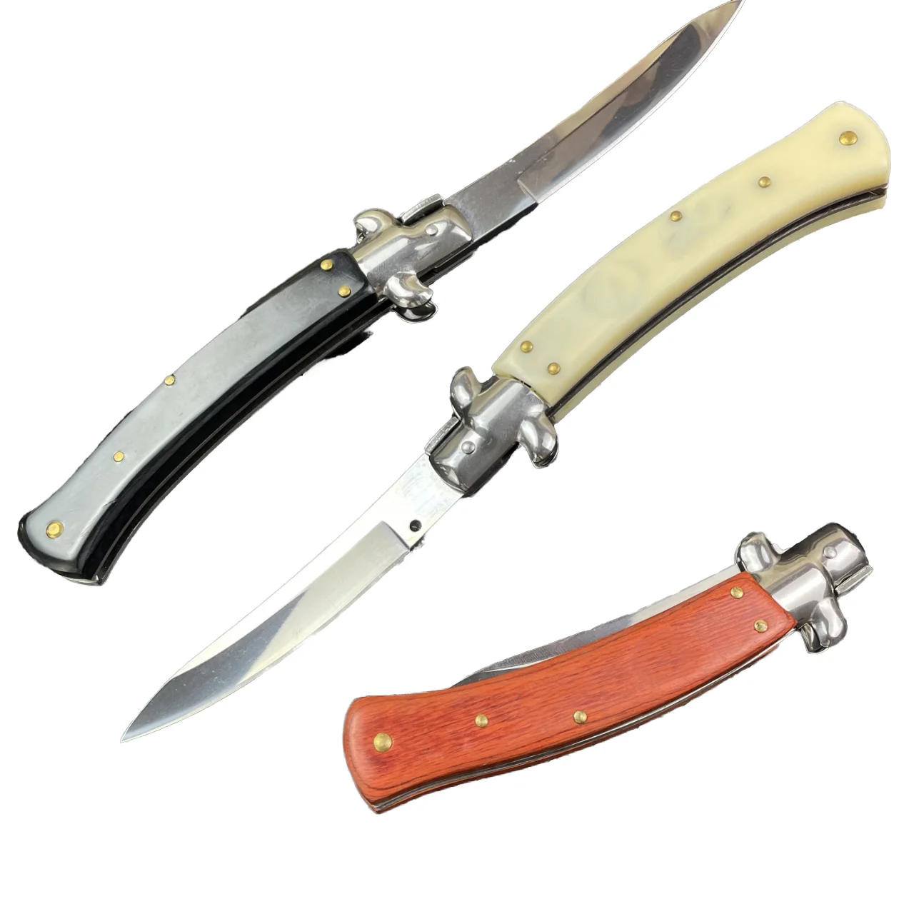 Italian Style Mafia AKC Push Button EDC Pocket Folding Knife Wood Handle Outdoor Utility Tactical Hiking Jungle Camping OEM - view 1
