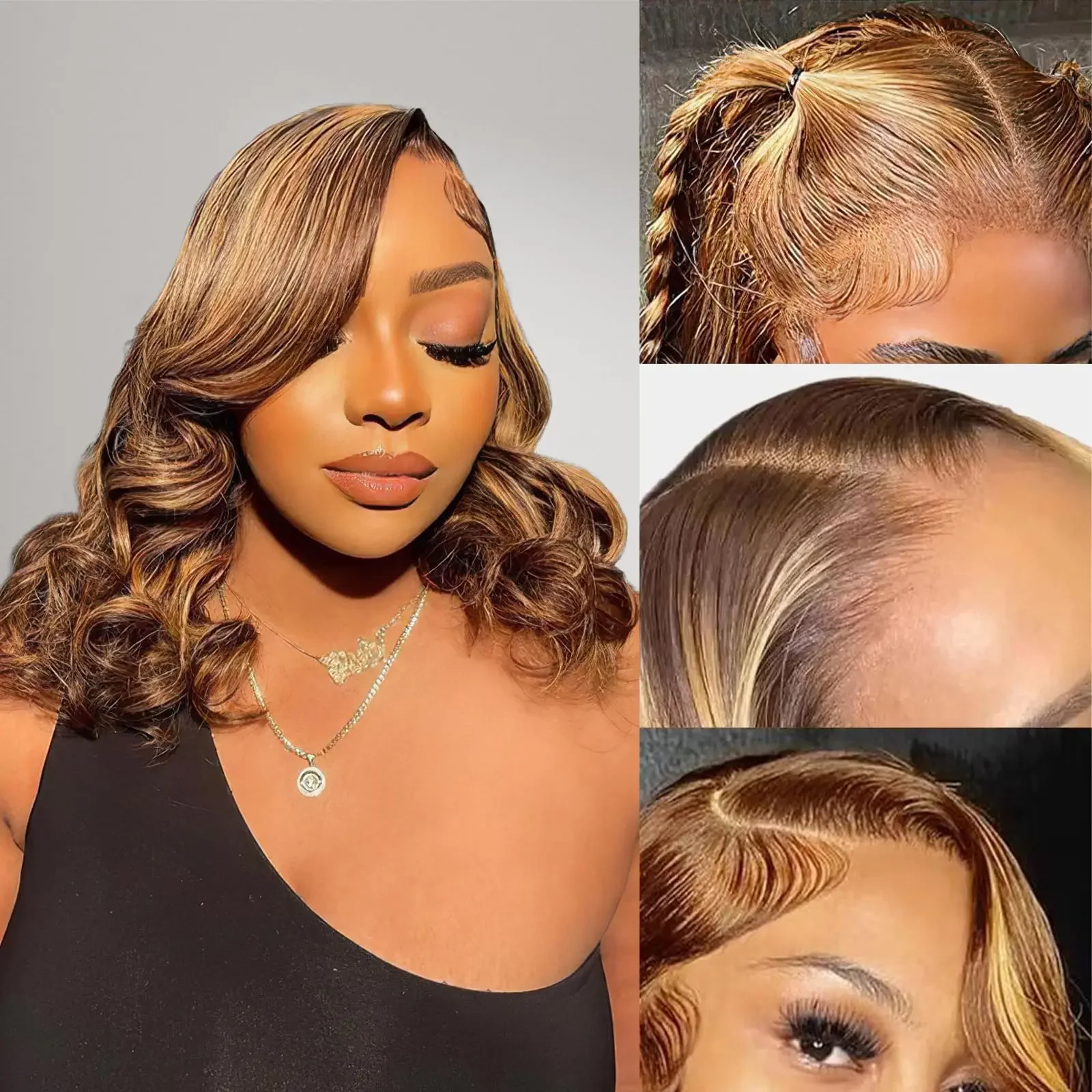 Highlight Human Hair Bob Wig 13x4 Lace Front Deep Wave Curly Wigs_voghion.com