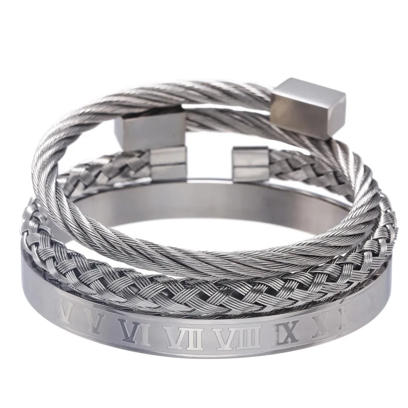 High Quality Stainless Steel Royal Roman Numeral Bracelet Men\\'s Punk  Simple Bracelet Roman Bangles Men Jewelry Gifts - Bracelets - AliExpress