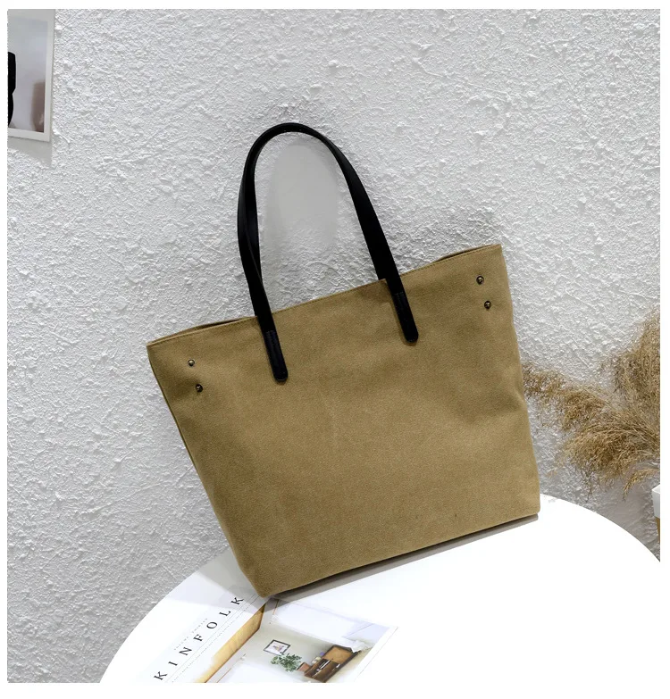Large Capacity Reusable Blank Student Single Shoulder Brown Canvas Bag ...