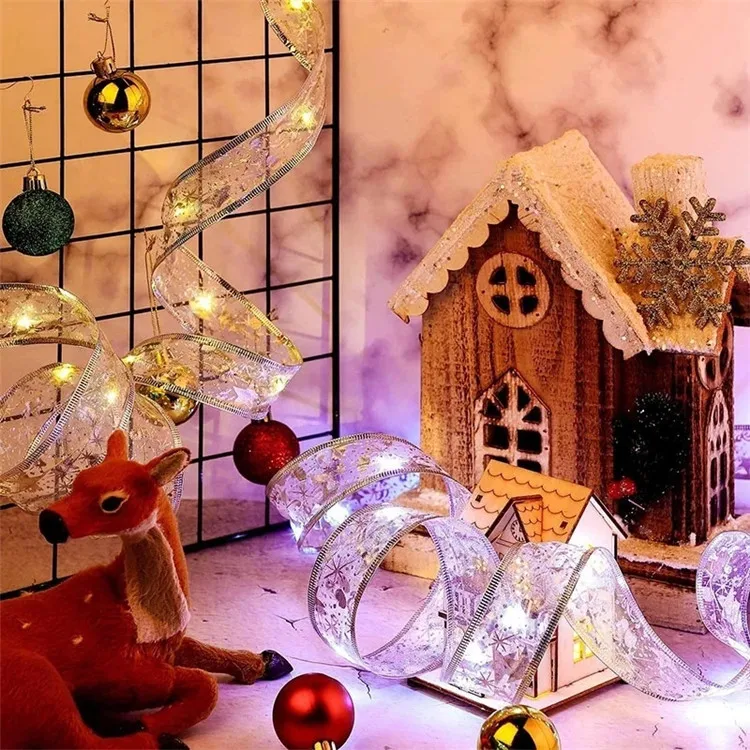Fairy Garland String Light Waterproof Copper Wire Ribbon Bows Christmas Lights for Party Weddings Holiday Xmas Tree Decorations