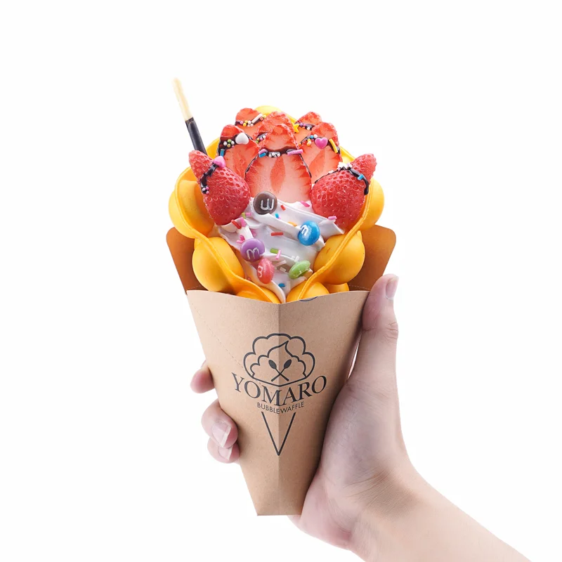 Dessert Waffle Shop Customized Print Logo Egg Ice Cream Waffle Paper Cone Printing Design Crepe Sweet Cone