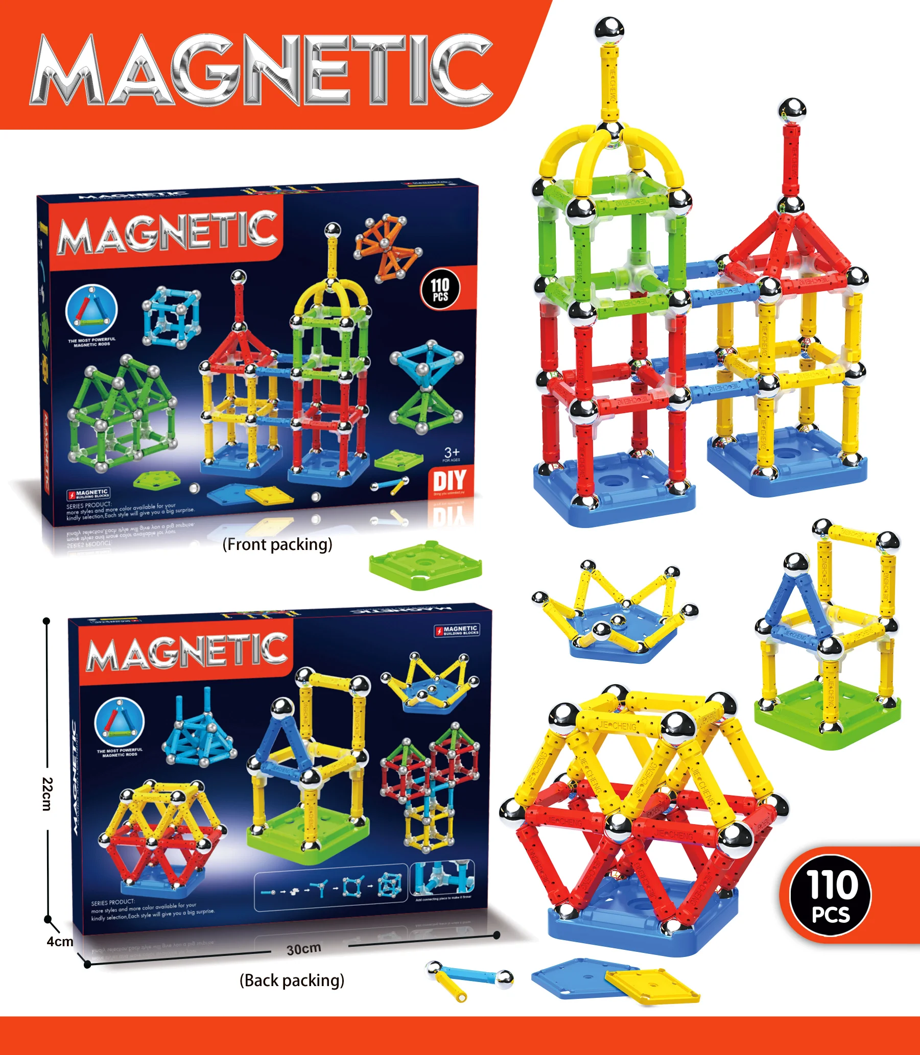 Magnetic Building Blocks Sticks Magnet Tiles Block Toy Magnetic Sticks ...