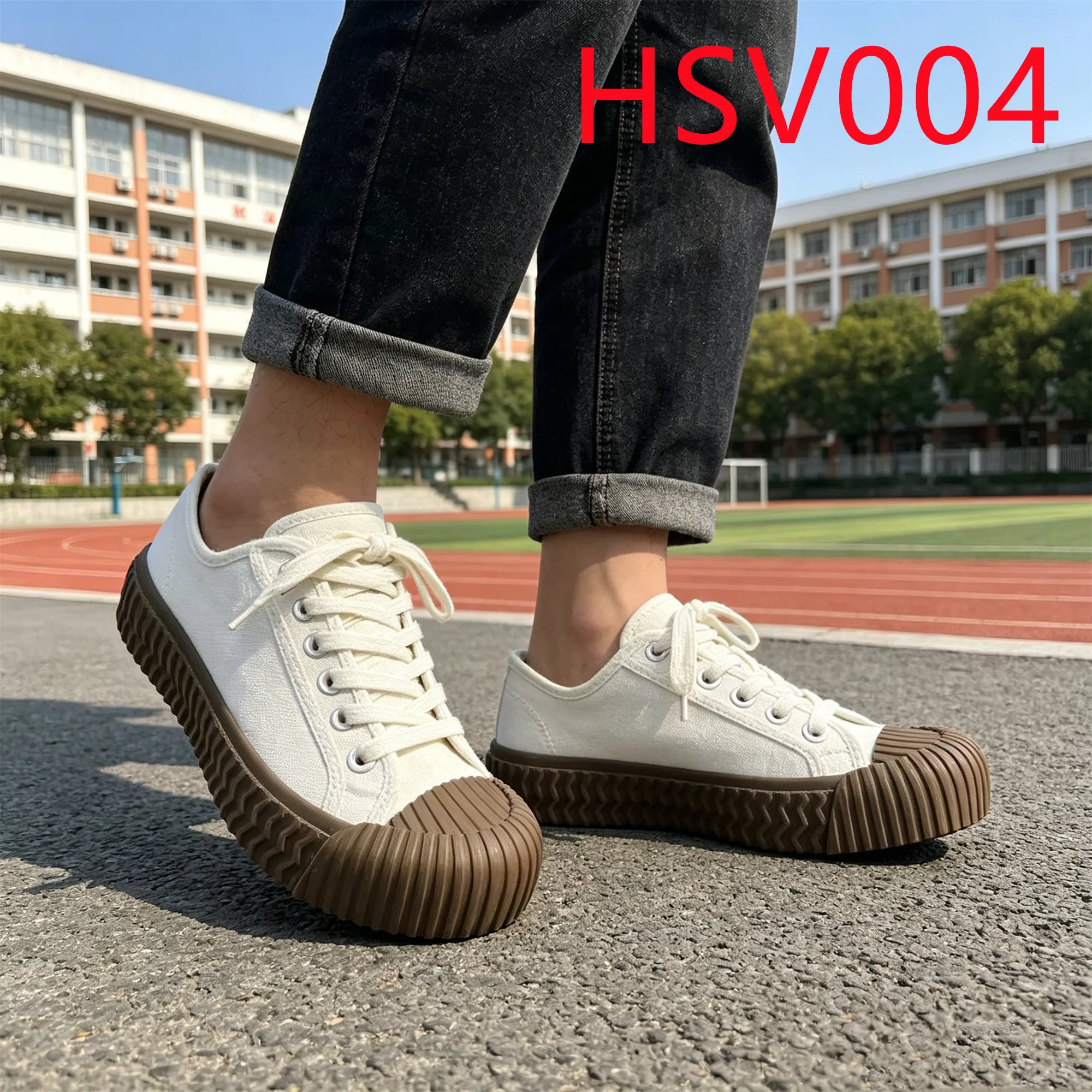HY,Hard Wear Vulcanized Rubber Sole White/black Sneakers in Thailand Street Fashion Durable Canvas Fabric Student Shoes HSV004
